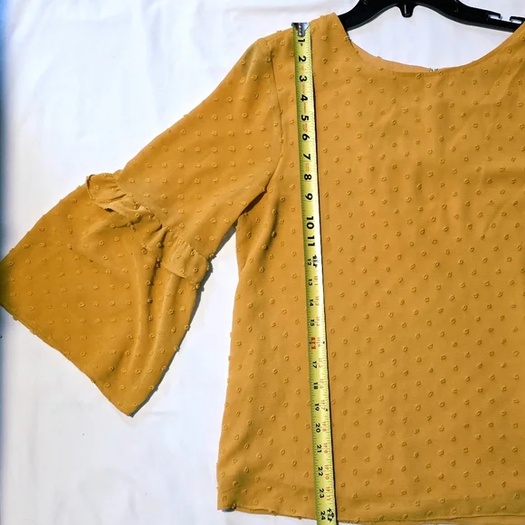 ​Banana Republic Mustard Yellow Swiss Dot Bell Sleeve Top | Size Large | - Picture 6 of 10
